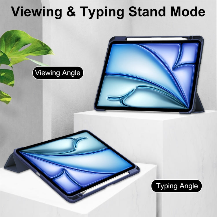 For iPad Air 13 2025 / 2024 Pure Color 3-fold Clear TPU Smart Leather Tablet Case(Dark Blue) - iPad Air 13 2025 / 2024 Cases by PMC TechLife | Online Shopping South Africa | PMC TechLife | Buy Now Pay Later Mobicred
