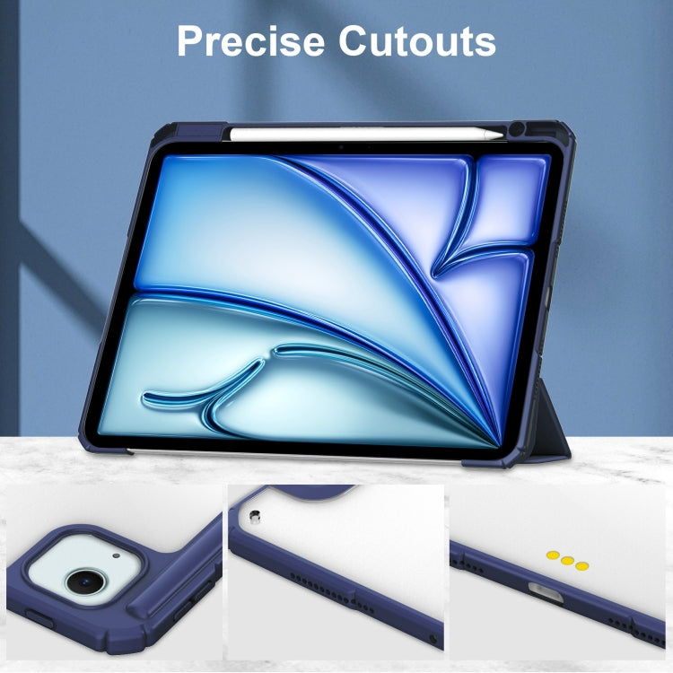 For iPad Air 13 2025 / 2024 Pure Color 3-fold Clear TPU Smart Leather Tablet Case(Dark Blue) - iPad Air 13 2025 / 2024 Cases by PMC TechLife | Online Shopping South Africa | PMC TechLife | Buy Now Pay Later Mobicred