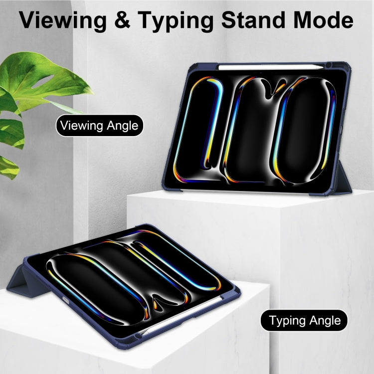 For iPad Pro 11 2024 Pure Color 3-fold Clear TPU Smart Leather Tablet Case(Dark Blue) - iPad Pro 11 2024 Cases by PMC TechLife | Online Shopping South Africa | PMC TechLife | Buy Now Pay Later Mobicred