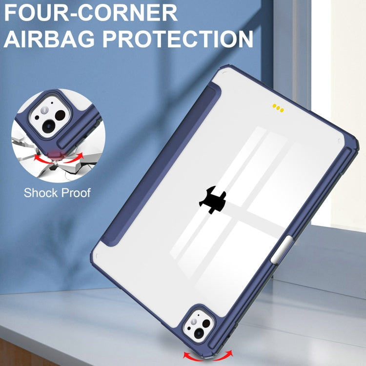 For iPad Pro 11 2024 Pure Color 3-fold Clear TPU Smart Leather Tablet Case(Dark Blue) - iPad Pro 11 2024 Cases by PMC TechLife | Online Shopping South Africa | PMC TechLife | Buy Now Pay Later Mobicred