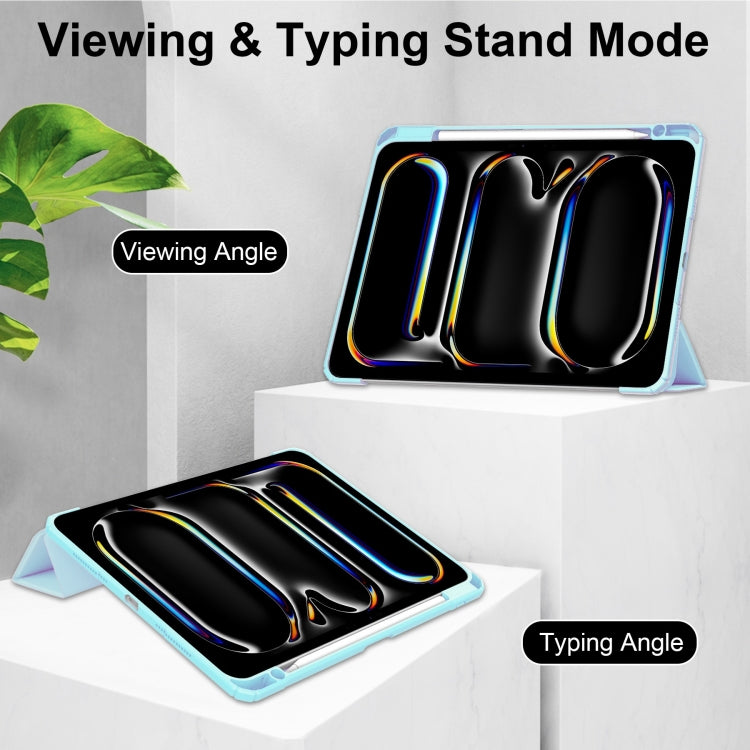 For iPad Pro 11 2024 Pure Color 3-fold Clear TPU Smart Leather Tablet Case(Sky Blue) - iPad Pro 11 2024 Cases by PMC TechLife | Online Shopping South Africa | PMC TechLife | Buy Now Pay Later Mobicred