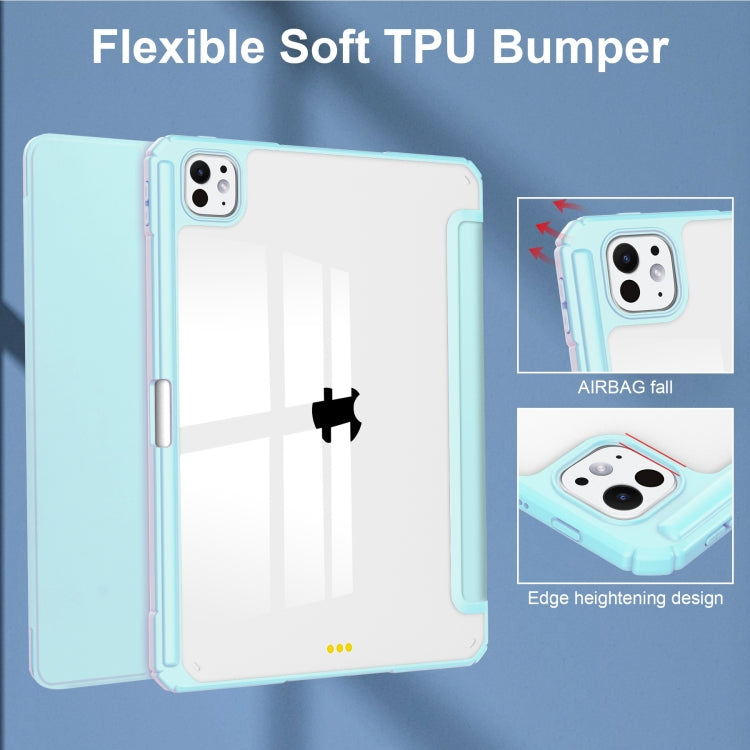 For iPad Pro 11 2024 Pure Color 3-fold Clear TPU Smart Leather Tablet Case(Sky Blue) - iPad Pro 11 2024 Cases by PMC TechLife | Online Shopping South Africa | PMC TechLife | Buy Now Pay Later Mobicred