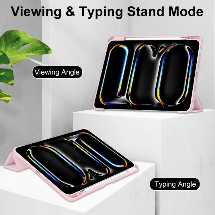 For iPad Pro 11 2024 Pure Color 3-fold Clear TPU Smart Leather Tablet Case(Pink) - free shipping - PMC TechLife - Order now!