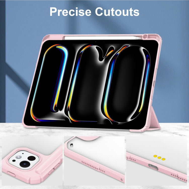 For iPad Pro 11 2024 Pure Color 3-fold Clear TPU Smart Leather Tablet Case(Pink) - free shipping - PMC TechLife - Order now!
