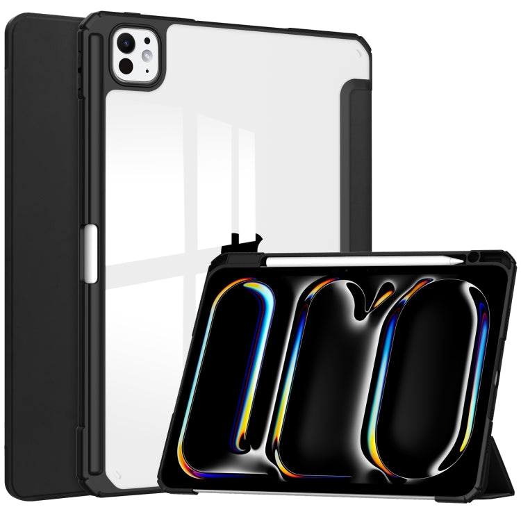 For iPad Pro 13 2024 Pure Color 3-fold Clear TPU Smart Leather Tablet Case(Black) - iPad Pro 13 2024 Cases by PMC TechLife | Online Shopping South Africa | PMC TechLife | Buy Now Pay Later Mobicred