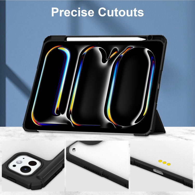 For iPad Pro 13 2024 Pure Color 3-fold Clear TPU Smart Leather Tablet Case(Black) - iPad Pro 13 2024 Cases by PMC TechLife | Online Shopping South Africa | PMC TechLife | Buy Now Pay Later Mobicred