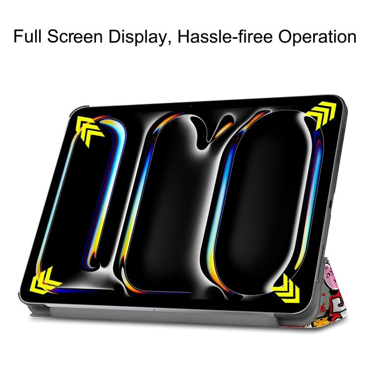 For iPad Pro 11 2024 Custer Painted 3-Fold Holder Smart Leather Tablet Case(Graffiti) - iPad Pro 11 2024 Cases by PMC TechLife | Online Shopping South Africa | PMC TechLife | Buy Now Pay Later Mobicred