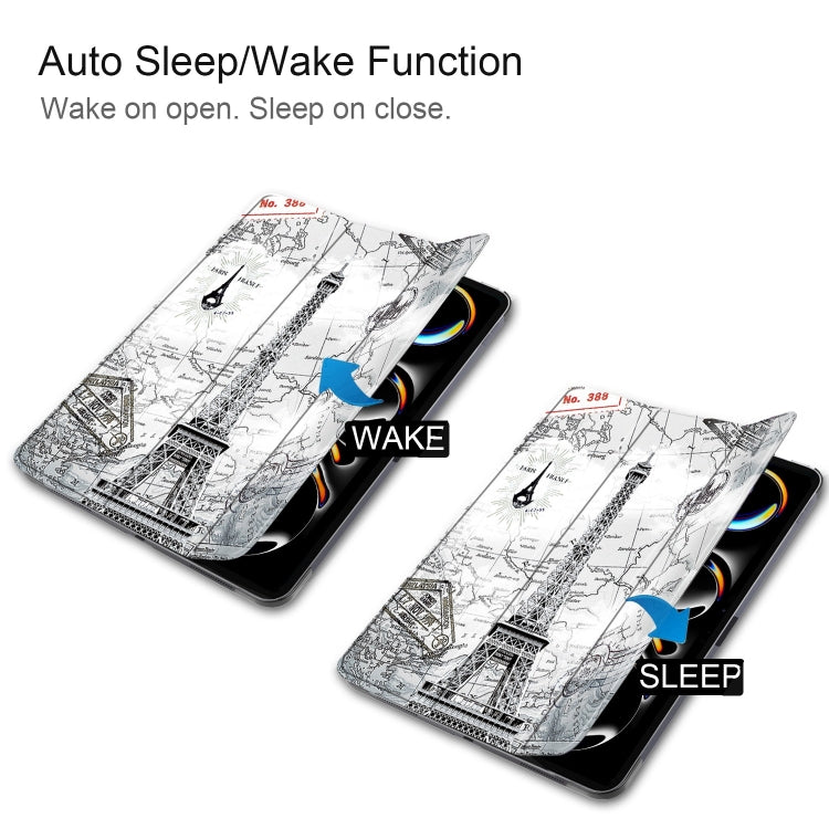 For iPad Pro 11 2024 Custer Painted 3-Fold Holder Smart Leather Tablet Case(Retro Tower) - iPad Pro 11 2024 Cases by PMC TechLife | Online Shopping South Africa | PMC TechLife | Buy Now Pay Later Mobicred