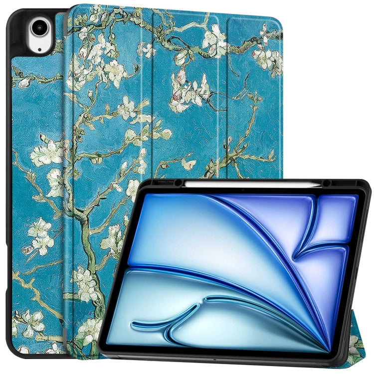 For iPad Air 13 2024 / 2025 Custer Painted 3-Fold Holder Smart Leather Tablet Case with Pen Tray(Apricot Flower) - iPad Air 13 2025 / 2024 Cases by PMC TechLife | Online Shopping South Africa | PMC TechLife | Buy Now Pay Later Mobicred