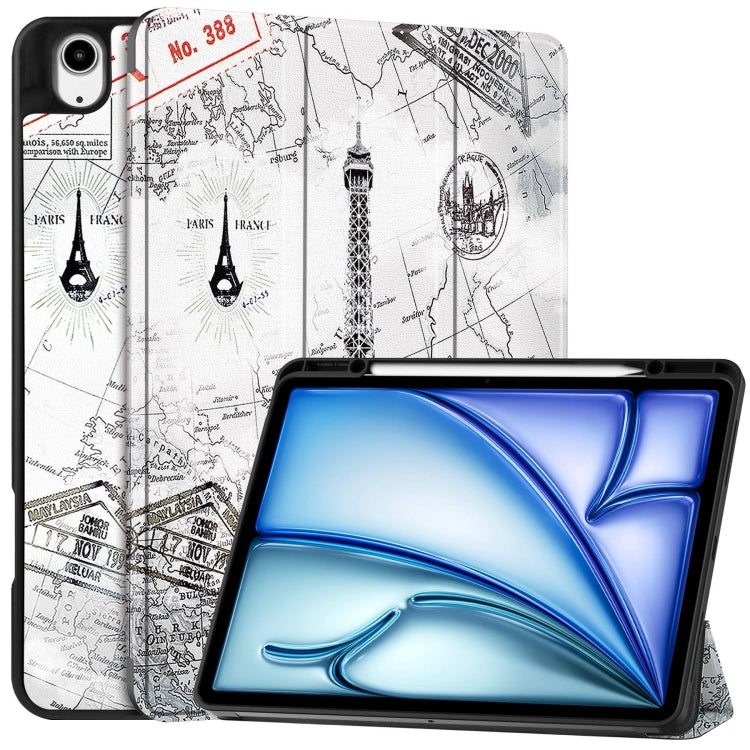 For iPad Air 13 2024 / 2025 Custer Painted 3-Fold Holder Smart Leather Tablet Case with Pen Tray(Eiffel Tower) - free shipping - PMC TechLife - Order now!
