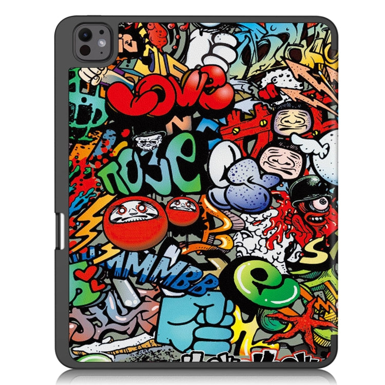 For iPad Pro 13 2024 Custer Painted 3-Fold Holder Smart Leather Tablet Case with Pen Tray(Graffiti) - iPad Pro 13 2024 Cases by PMC TechLife | Online Shopping South Africa | PMC TechLife | Buy Now Pay Later Mobicred