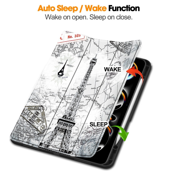 For iPad Pro 13 2024 Custer Painted 3-Fold Holder Smart Leather Tablet Case with Pen Tray(Eiffel Tower) - iPad Pro 13 2024 Cases by PMC TechLife | Online Shopping South Africa | PMC TechLife | Buy Now Pay Later Mobicred