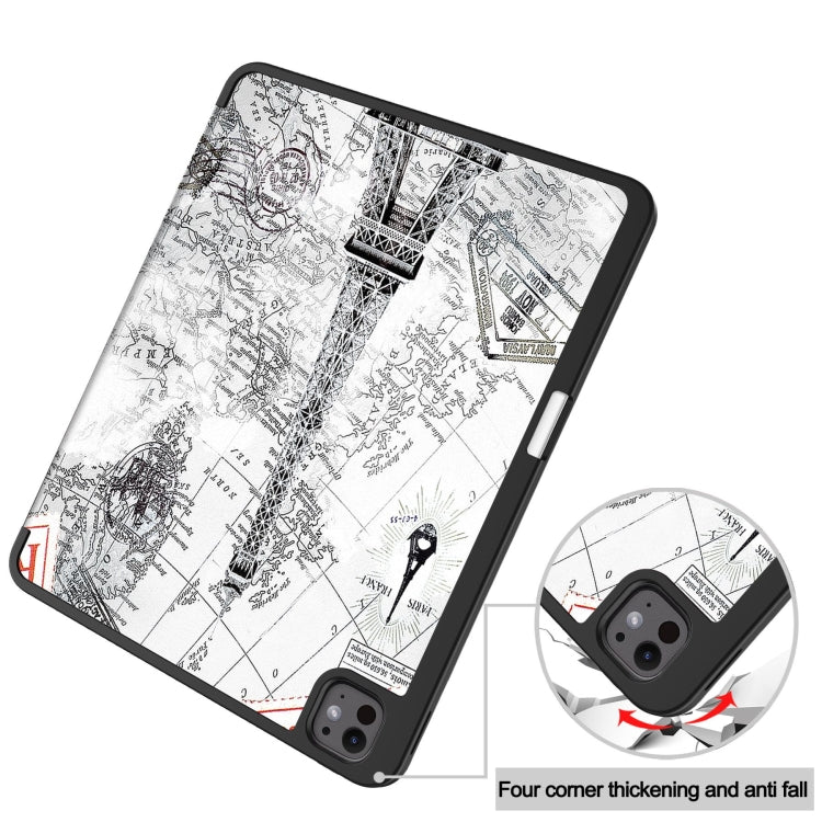 For iPad Pro 13 2024 Custer Painted 3-Fold Holder Smart Leather Tablet Case with Pen Tray(Eiffel Tower) - iPad Pro 13 2024 Cases by PMC TechLife | Online Shopping South Africa | PMC TechLife | Buy Now Pay Later Mobicred