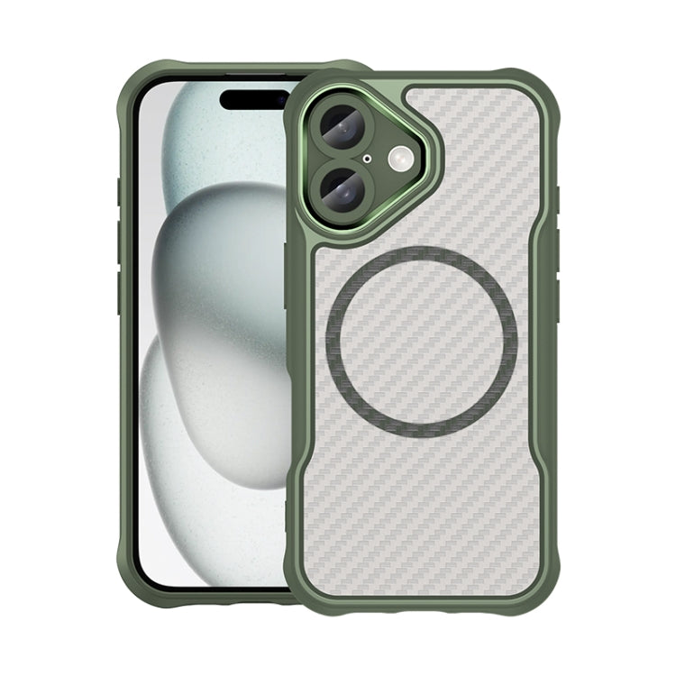 For iPhone 16 Carbon Fiber Texture MagSafe Translucent Phone Case(Green) - iPhone 16 Cases by PMC TechLife | Online Shopping South Africa | PMC TechLife | Buy Now Pay Later Mobicred