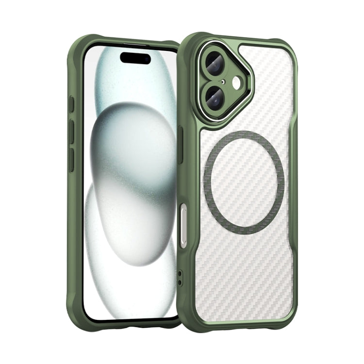 For iPhone 16 Carbon Fiber Texture MagSafe Translucent Phone Case(Green) - iPhone 16 Cases by PMC TechLife | Online Shopping South Africa | PMC TechLife | Buy Now Pay Later Mobicred