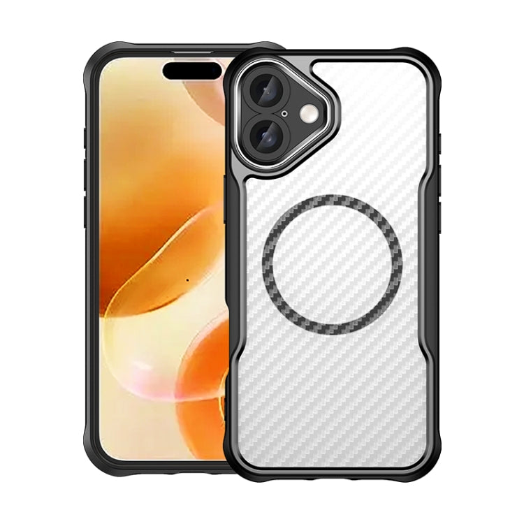 For iPhone 16 Plus Carbon Fiber Texture MagSafe Translucent Phone Case(Black) - iPhone 16 Plus Cases by PMC TechLife | Online Shopping South Africa | PMC TechLife | Buy Now Pay Later Mobicred