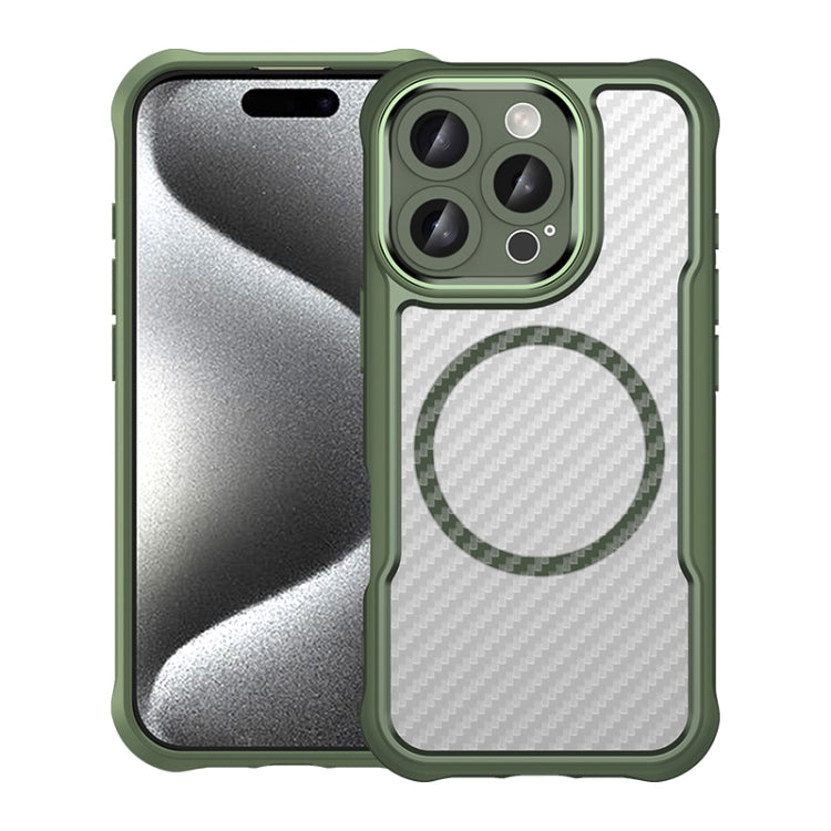 For iPhone 16 Pro Carbon Fiber Texture MagSafe Translucent Phone Case(Green) - iPhone 16 Pro Cases by PMC TechLife | Online Shopping South Africa | PMC TechLife | Buy Now Pay Later Mobicred