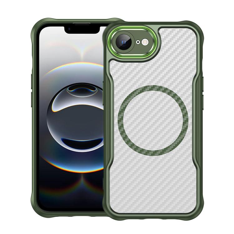 For iPhone 16e Carbon Fiber Texture MagSafe Translucent Phone Case(Green) - iPhone 16e Cases by PMC TechLife | Online Shopping South Africa | PMC TechLife | Buy Now Pay Later Mobicred