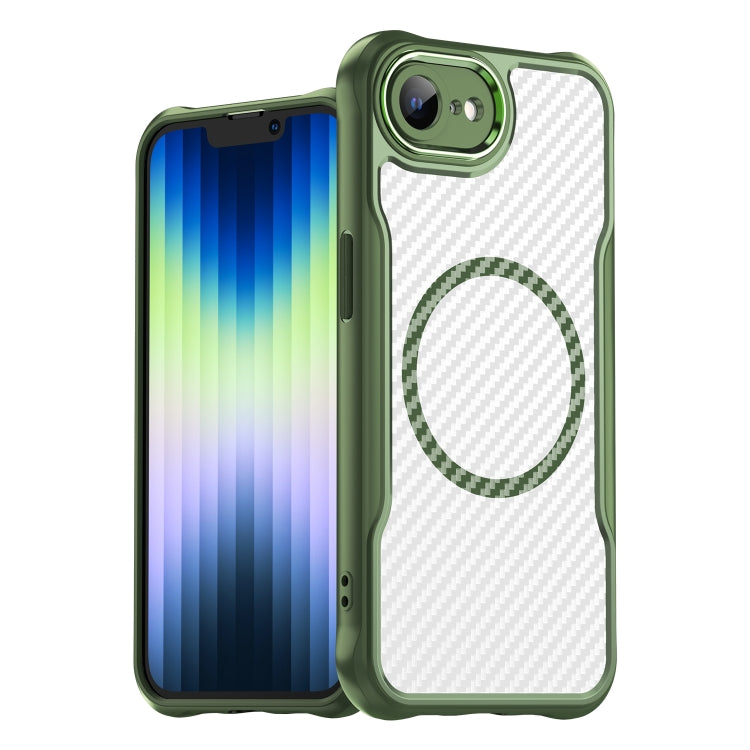 For iPhone 16e Carbon Fiber Texture MagSafe Translucent Phone Case(Green) - iPhone 16e Cases by PMC TechLife | Online Shopping South Africa | PMC TechLife | Buy Now Pay Later Mobicred