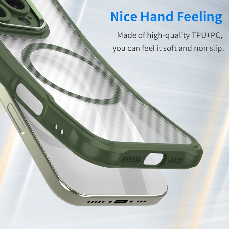 For iPhone 16e Carbon Fiber Texture MagSafe Translucent Phone Case(Green) - iPhone 16e Cases by PMC TechLife | Online Shopping South Africa | PMC TechLife | Buy Now Pay Later Mobicred