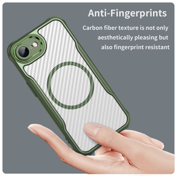 For iPhone 16e Carbon Fiber Texture MagSafe Translucent Phone Case(Green) - iPhone 16e Cases by PMC TechLife | Online Shopping South Africa | PMC TechLife | Buy Now Pay Later Mobicred