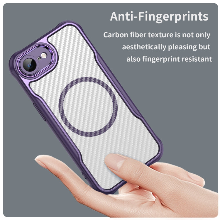 For iPhone 16e Carbon Fiber Texture MagSafe Translucent Phone Case(Purple) - iPhone 16e Cases by PMC TechLife | Online Shopping South Africa | PMC TechLife | Buy Now Pay Later Mobicred
