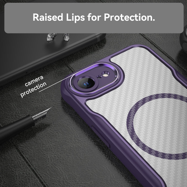 For iPhone 16e Carbon Fiber Texture MagSafe Translucent Phone Case(Purple) - iPhone 16e Cases by PMC TechLife | Online Shopping South Africa | PMC TechLife | Buy Now Pay Later Mobicred