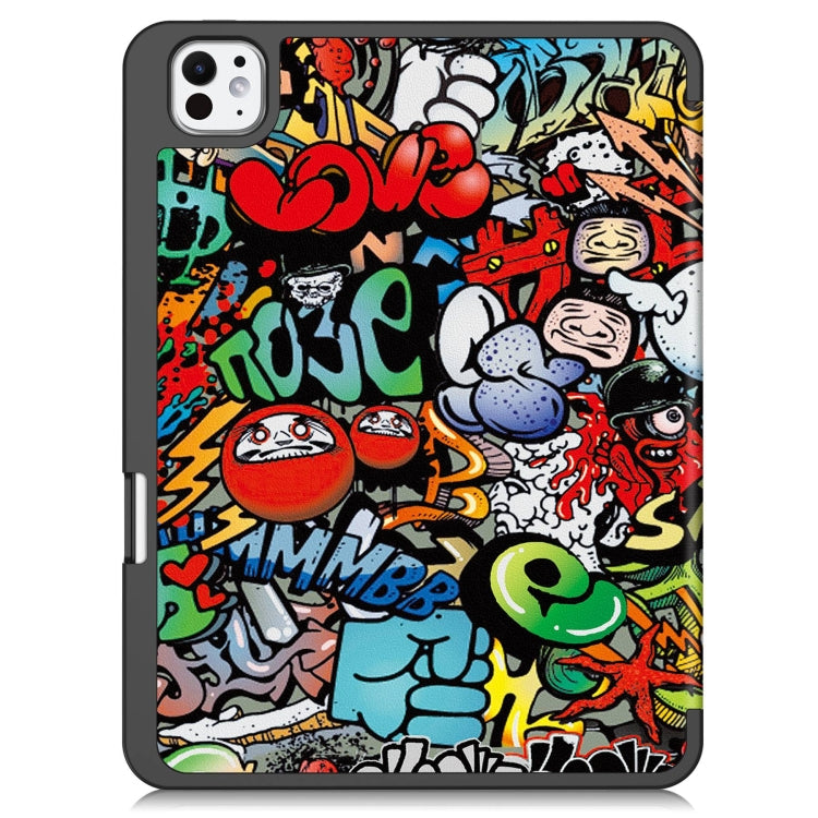 For iPad Pro 11 2024 Custer Painted 3-Fold Holder Smart Leather Tablet Case with Pen Tray(Graffiti) - iPad Pro 11 2024 Cases by PMC TechLife | Online Shopping South Africa | PMC TechLife | Buy Now Pay Later Mobicred