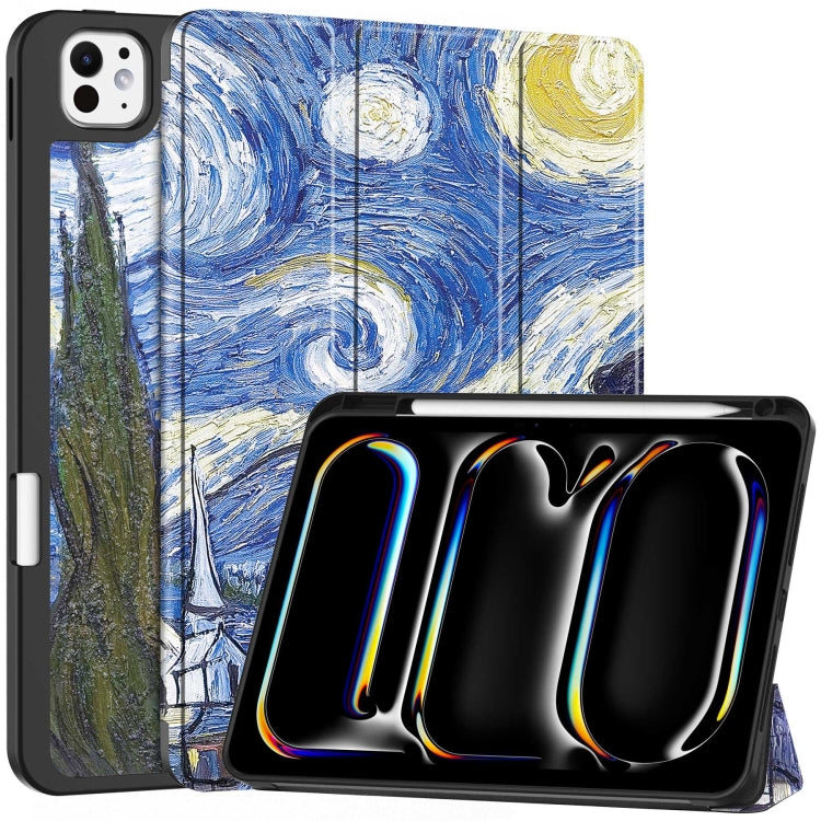 For iPad Pro 11 2024 Custer Painted 3-Fold Holder Smart Leather Tablet Case with Pen Tray(Starry Sky) - iPad Pro 11 2024 Cases by PMC TechLife | Online Shopping South Africa | PMC TechLife | Buy Now Pay Later Mobicred