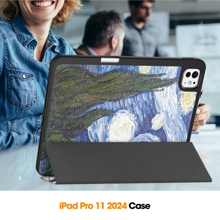 For iPad Pro 11 2024 Custer Painted 3-Fold Holder Smart Leather Tablet Case with Pen Tray(Starry Sky) - iPad Pro 11 2024 Cases by PMC TechLife | Online Shopping South Africa | PMC TechLife | Buy Now Pay Later Mobicred