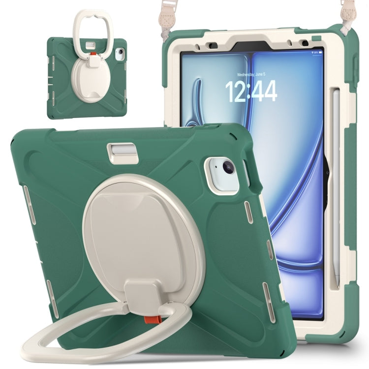 For iPad Air 11 2024 / Air 11 2025 Silicone Hybrid PC Tablet Case with Holder & Shoulder Strap(Emerald Green) - iPad Air 11 2025 / 2024 Cases by PMC TechLife | Online Shopping South Africa | PMC TechLife | Buy Now Pay Later Mobicred