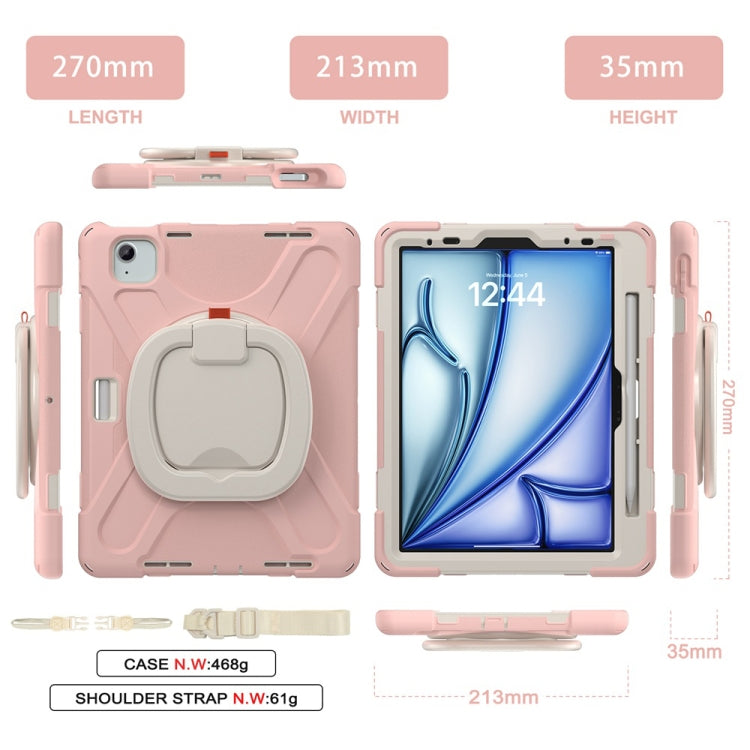 For iPad Air 11 2024 / Air 11 2025 Silicone Hybrid PC Tablet Case with Holder & Shoulder Strap(Cherry Blossom Pink) - iPad Air 11 2025 / 2024 Cases by PMC TechLife | Online Shopping South Africa | PMC TechLife | Buy Now Pay Later Mobicred