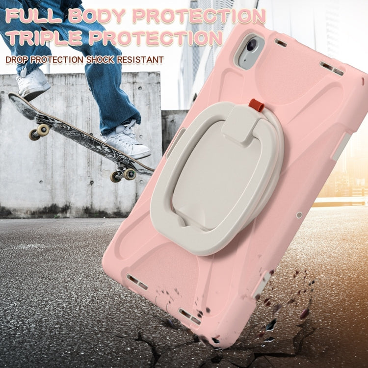 For iPad Air 11 2024 / Air 11 2025 Silicone Hybrid PC Tablet Case with Holder & Shoulder Strap(Cherry Blossom Pink) - iPad Air 11 2025 / 2024 Cases by PMC TechLife | Online Shopping South Africa | PMC TechLife | Buy Now Pay Later Mobicred