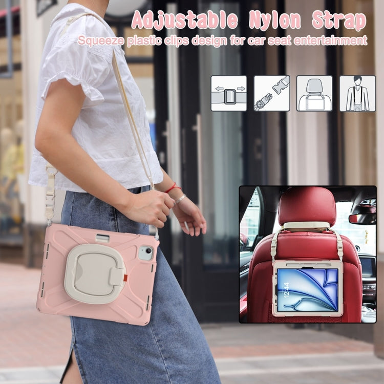 For iPad Air 11 2024 / Air 11 2025 Silicone Hybrid PC Tablet Case with Holder & Shoulder Strap(Cherry Blossom Pink) - iPad Air 11 2025 / 2024 Cases by PMC TechLife | Online Shopping South Africa | PMC TechLife | Buy Now Pay Later Mobicred