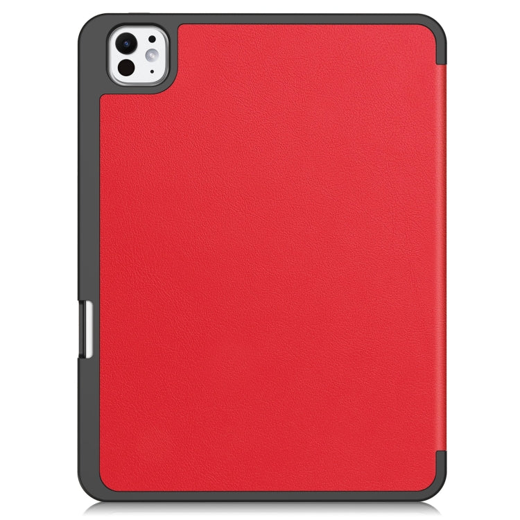For iPad Pro 11 2024 Custer TPU Pure Color 3-Fold Holder Smart Leather Tablet Case with Pen Tray(Red) - iPad Pro 11 2024 Cases by PMC TechLife | Online Shopping South Africa | PMC TechLife | Buy Now Pay Later Mobicred