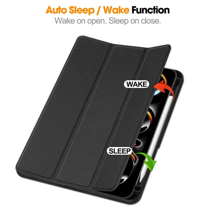 For iPad Pro 11 2024 Custer TPU Pure Color 3-Fold Holder Smart Leather Tablet Case with Pen Tray(Black) - iPad Pro 11 2024 Cases by PMC TechLife | Online Shopping South Africa | PMC TechLife | Buy Now Pay Later Mobicred
