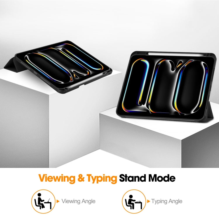 For iPad Pro 11 2024 Custer TPU Pure Color 3-Fold Holder Smart Leather Tablet Case with Pen Tray(Black) - iPad Pro 11 2024 Cases by PMC TechLife | Online Shopping South Africa | PMC TechLife | Buy Now Pay Later Mobicred