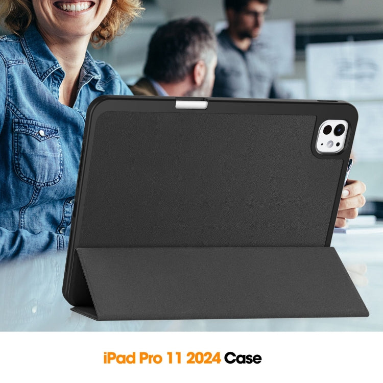 For iPad Pro 11 2024 Custer TPU Pure Color 3-Fold Holder Smart Leather Tablet Case with Pen Tray(Black) - iPad Pro 11 2024 Cases by PMC TechLife | Online Shopping South Africa | PMC TechLife | Buy Now Pay Later Mobicred