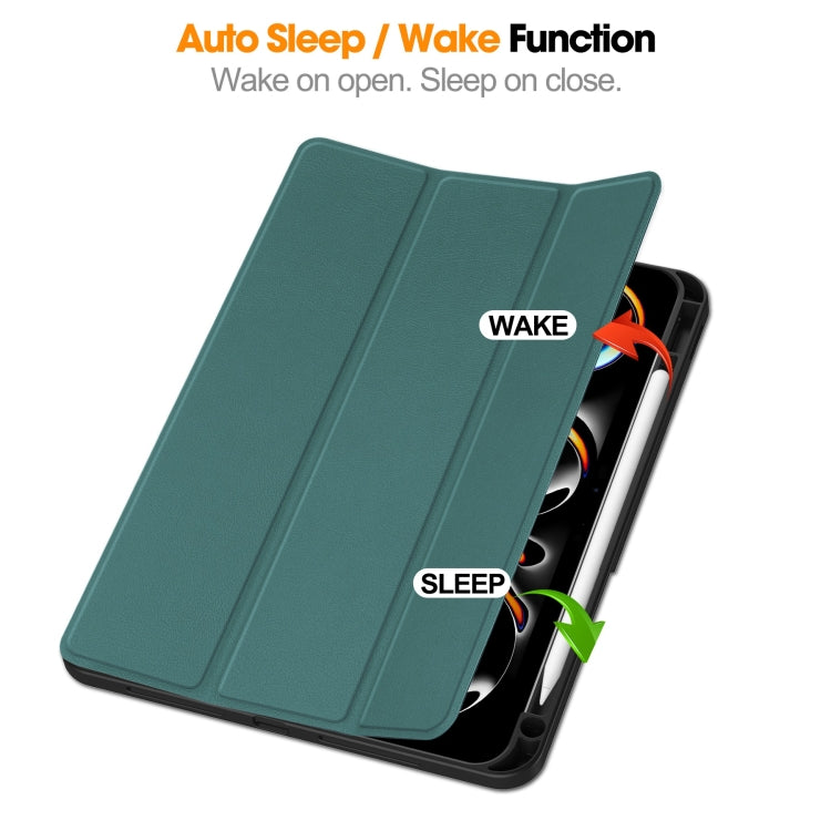 For iPad Pro 11 2024 Custer TPU Pure Color 3-Fold Holder Smart Leather Tablet Case with Pen Tray(Dark Green) - iPad Pro 11 2024 Cases by PMC TechLife | Online Shopping South Africa | PMC TechLife | Buy Now Pay Later Mobicred