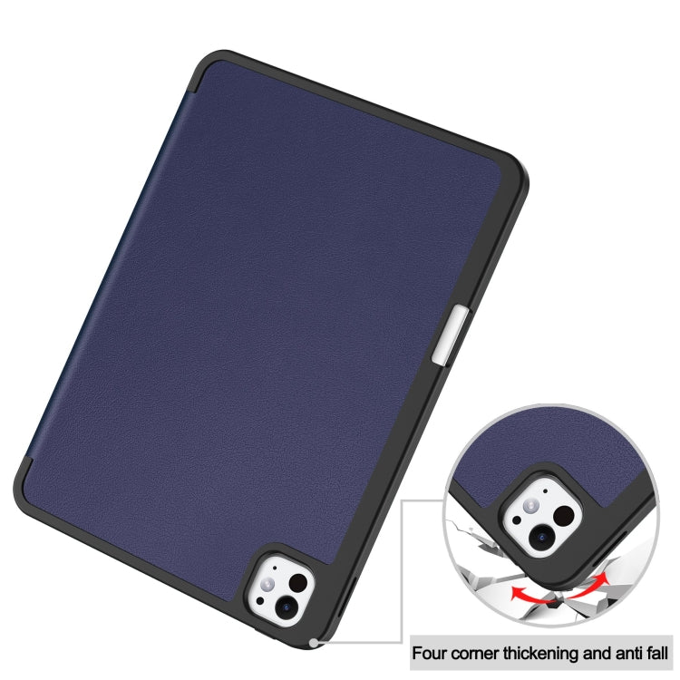 For iPad Pro 11 2024 Custer TPU Pure Color 3-Fold Holder Smart Leather Tablet Case with Pen Tray(Dark Blue) - iPad Pro 11 2024 Cases by PMC TechLife | Online Shopping South Africa | PMC TechLife | Buy Now Pay Later Mobicred