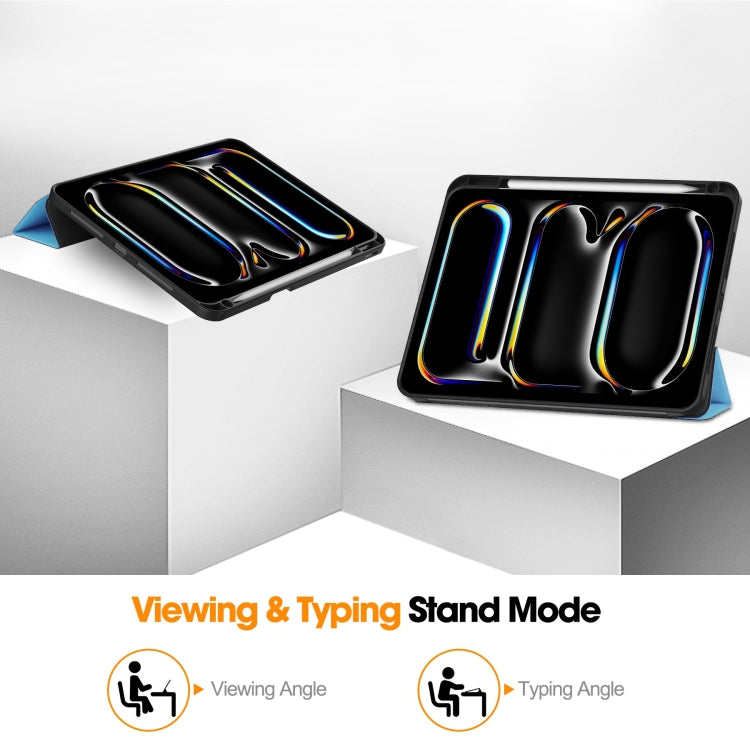 For iPad Pro 11 2024 Custer TPU Pure Color 3-Fold Holder Smart Leather Tablet Case with Pen Tray(Sky Blue) - iPad Pro 11 2024 Cases by PMC TechLife | Online Shopping South Africa | PMC TechLife | Buy Now Pay Later Mobicred