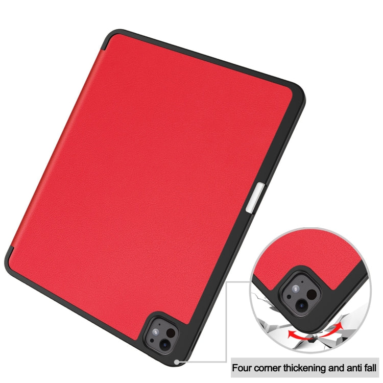 For iPad Pro 13 2024 Custer TPU Pure Color 3-Fold Holder Smart Leather Tablet Case with Pen Tray(Red) - iPad Pro 13 2024 Cases by PMC TechLife | Online Shopping South Africa | PMC TechLife | Buy Now Pay Later Mobicred