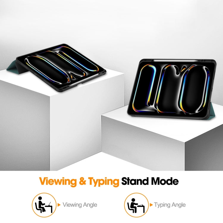 For iPad Pro 13 2024 Custer TPU Pure Color 3-Fold Holder Smart Leather Tablet Case with Pen Tray(Dark Green) - iPad Pro 13 2024 Cases by PMC TechLife | Online Shopping South Africa | PMC TechLife | Buy Now Pay Later Mobicred