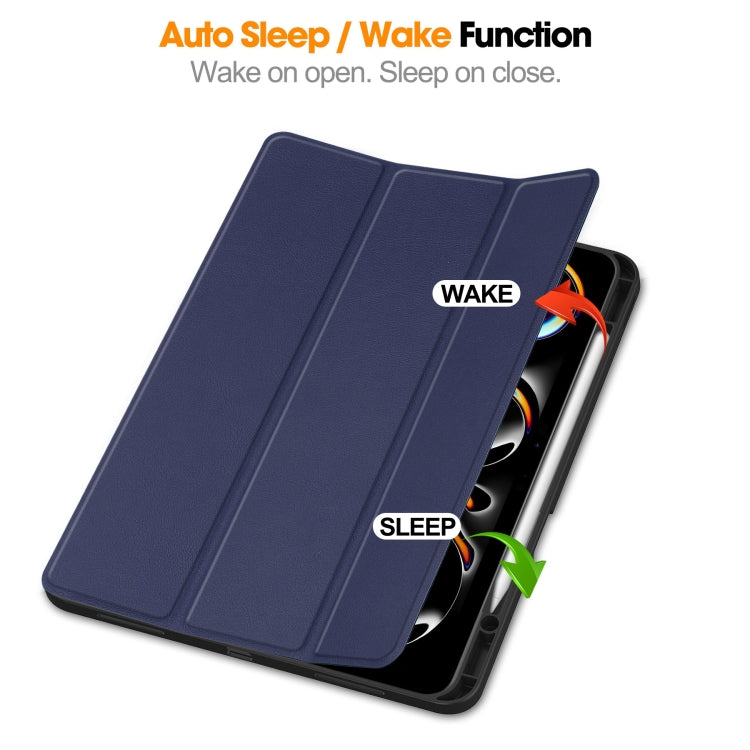 For iPad Pro 13 2024 Custer TPU Pure Color 3-Fold Holder Smart Leather Tablet Case with Pen Tray(Dark Blue) - free shipping - PMC TechLife - Order now!