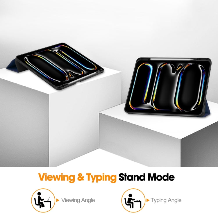 For iPad Pro 13 2024 Custer TPU Pure Color 3-Fold Holder Smart Leather Tablet Case with Pen Tray(Dark Blue) - free shipping - PMC TechLife - Order now!