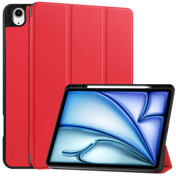 For iPad Air 13 2024 / 2025 Custer TPU Pure Color 3-Fold Holder Smart Leather Tablet Case with Pen Tray(Red) - free shipping - PMC TechLife - Order now!