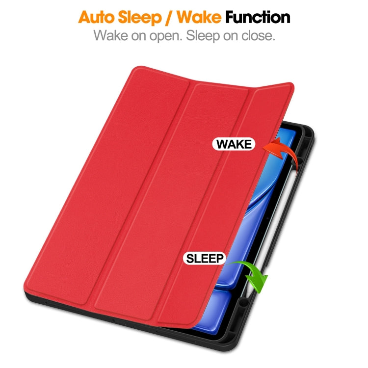 For iPad Air 13 2024 / 2025 Custer TPU Pure Color 3-Fold Holder Smart Leather Tablet Case with Pen Tray(Red) - free shipping - PMC TechLife - Order now!
