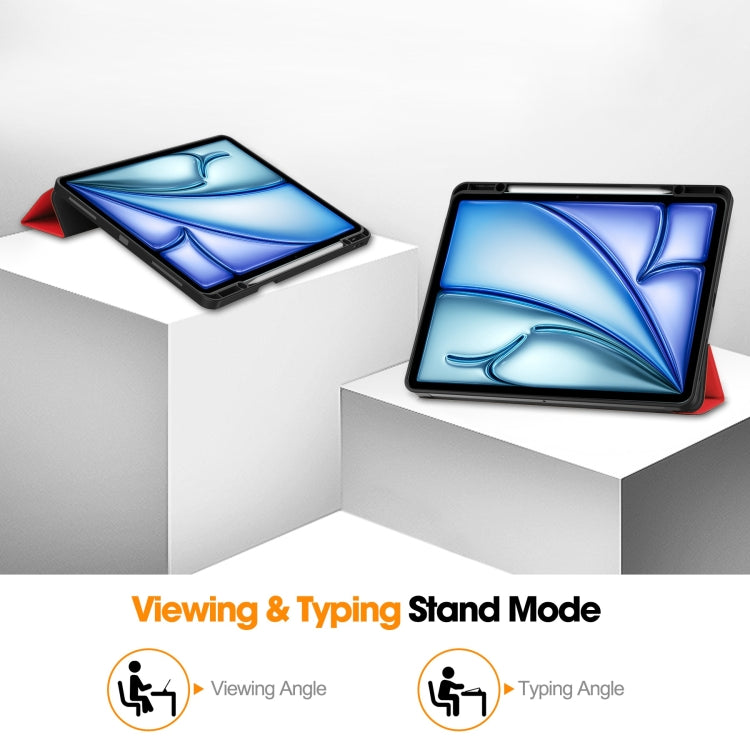 For iPad Air 13 2024 / 2025 Custer TPU Pure Color 3-Fold Holder Smart Leather Tablet Case with Pen Tray(Red) - free shipping - PMC TechLife - Order now!