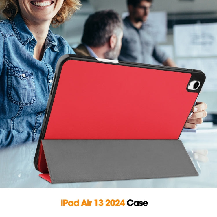 For iPad Air 13 2024 / 2025 Custer TPU Pure Color 3-Fold Holder Smart Leather Tablet Case with Pen Tray(Red) - free shipping - PMC TechLife - Order now!