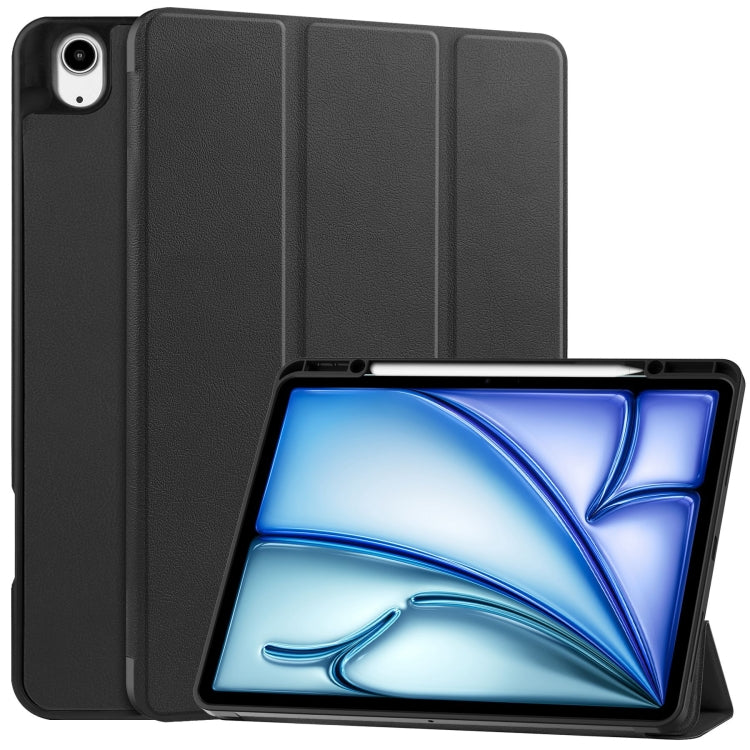 For iPad Air 13 2024 / 2025 Custer TPU Pure Color 3-Fold Holder Smart Leather Tablet Case with Pen Tray(Black) - iPad Air 13 2025 / 2024 Cases by PMC TechLife | Online Shopping South Africa | PMC TechLife | Buy Now Pay Later Mobicred